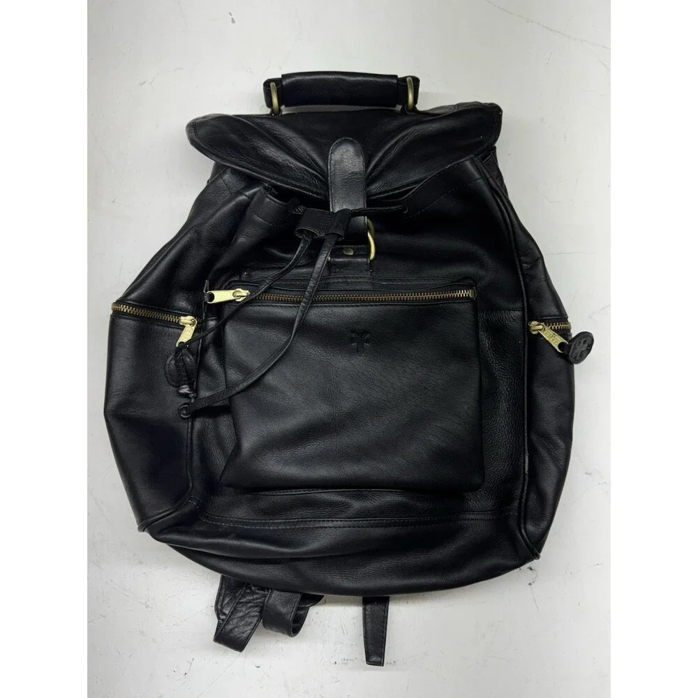 Vintage FRYE Black Genuine Leather Large Backpack w/ Y Pulls